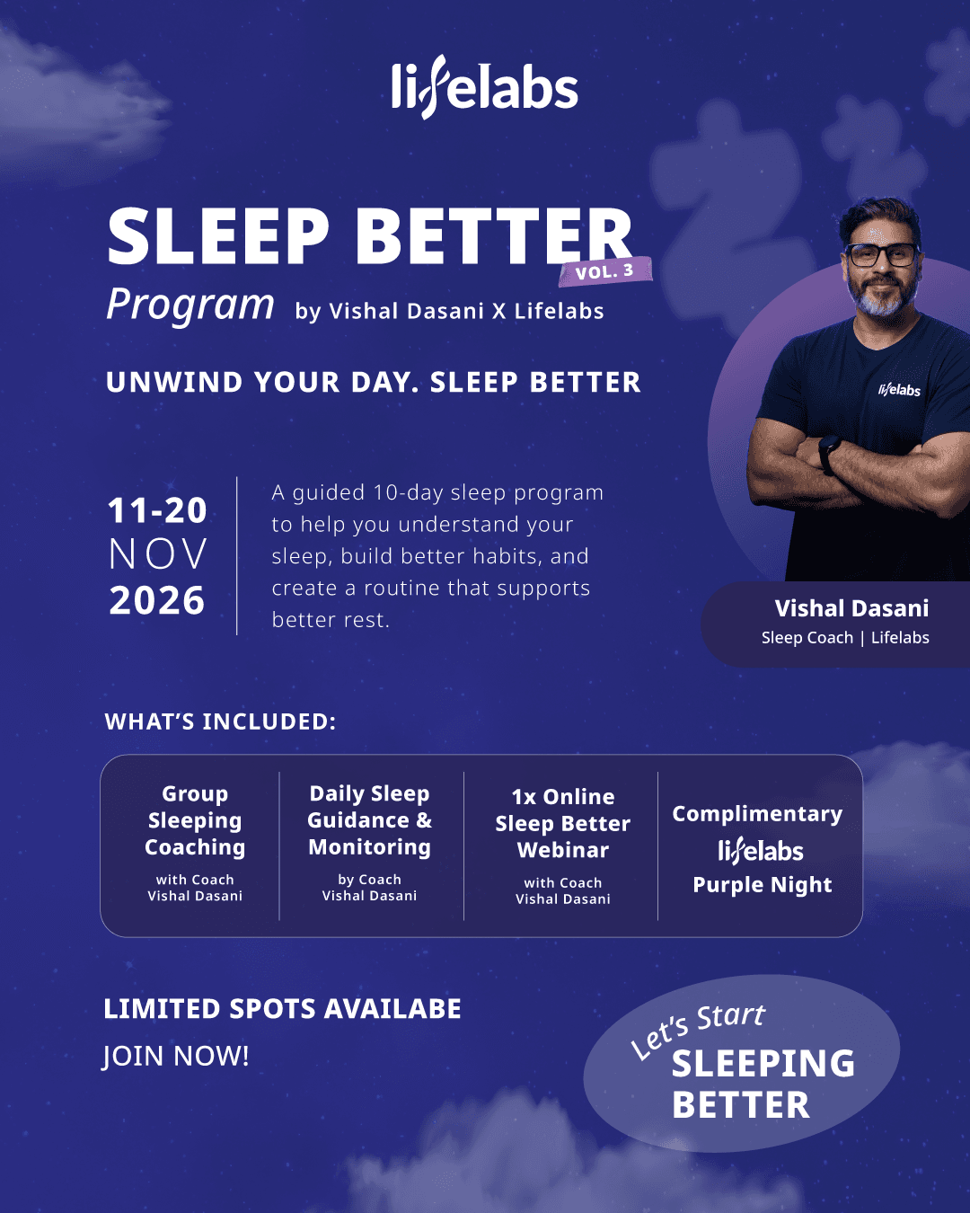 Sleep Better Program Vol. 3 with sleep coach Vishal Dasani, 11–20 November 2026