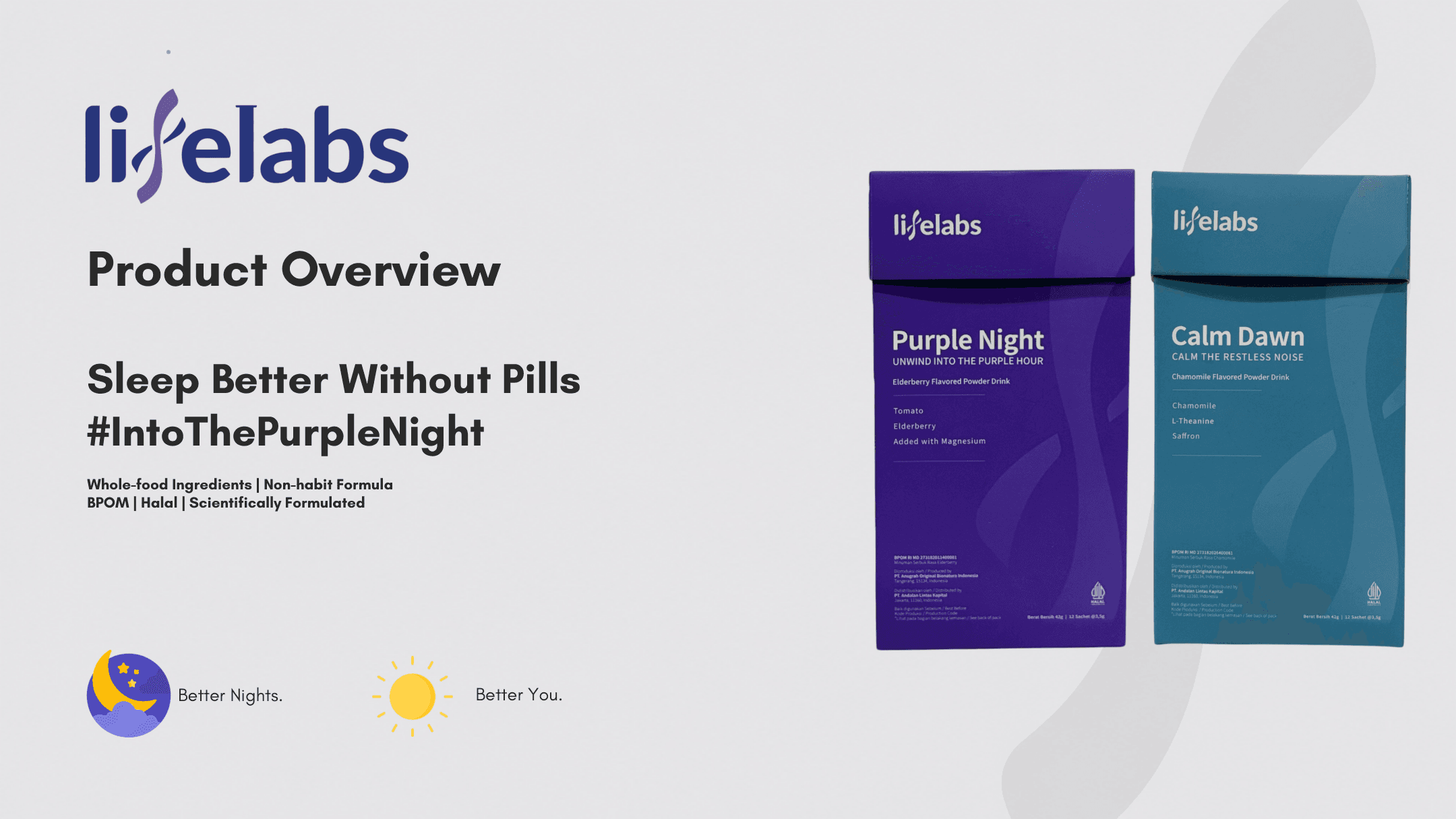 LIFELABS Product Overview visual with Purple Night and Calm Dawn